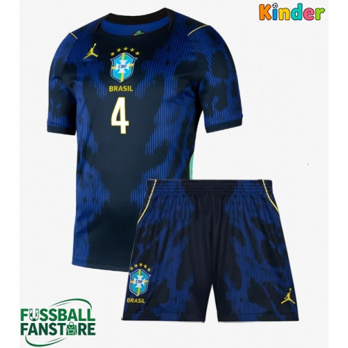 Brasilien Marquinhos #4 Replik Auswärtstrikot Kinder WM 2026 Kurzarm (+ Kurze Hosen)